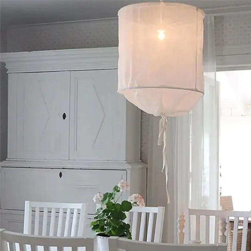 Modern white linen cotton pendant lamp kitchen island lighting