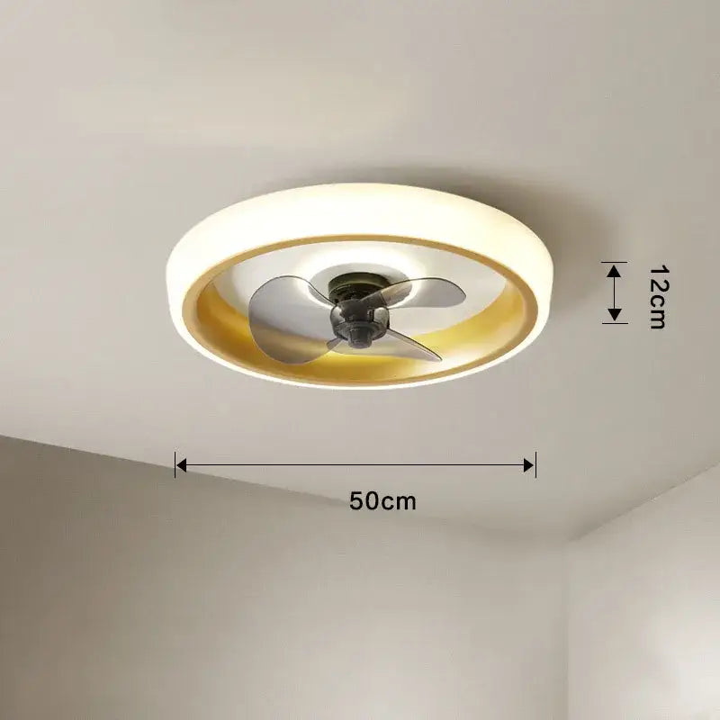 Modern white & orange circular ceiling fan light for bedroom