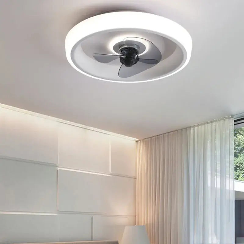 Modern white & orange circular ceiling fan light for bedroom