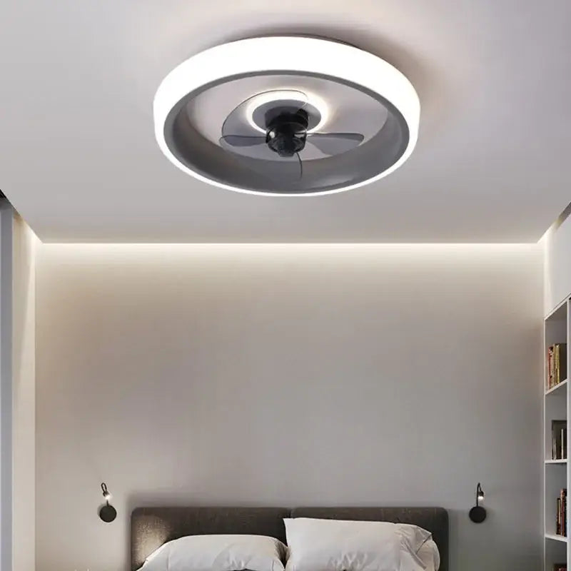 Modern white & orange circular ceiling fan light for bedroom