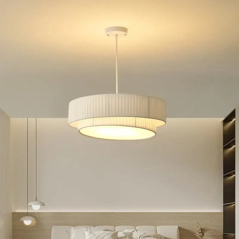 Modern white pleated fabric pendant lights – bedroom creamy style e27