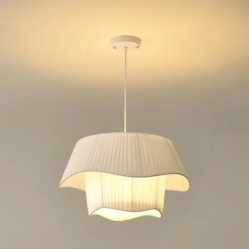 Modern white pleated fabric pendant lights – bedroom creamy style e27