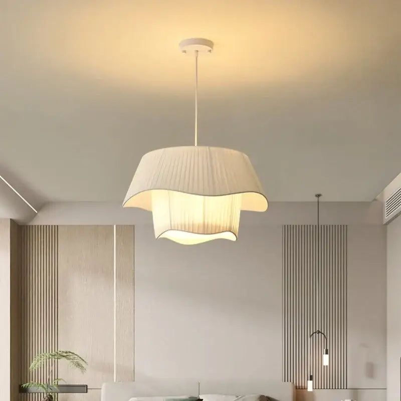 Modern white pleated fabric pendant lights – bedroom creamy style e27