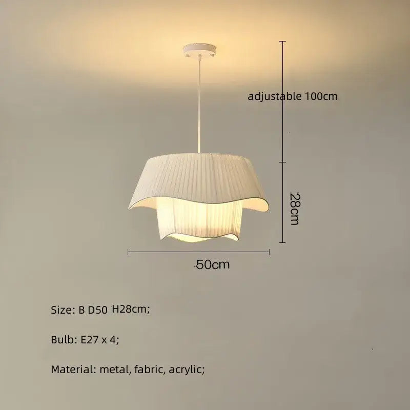 Modern white pleated fabric pendant lights – bedroom creamy style e27