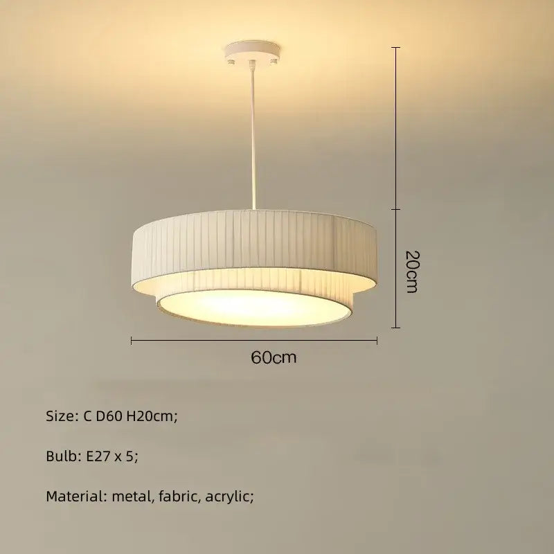Modern white pleated fabric pendant lights – bedroom creamy style e27
