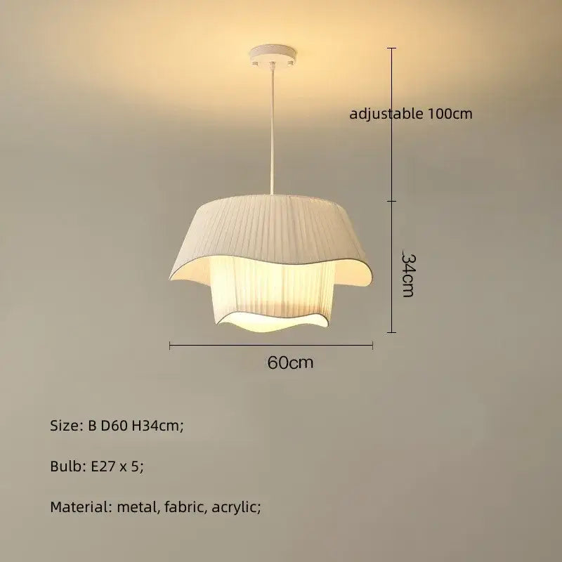 Modern white pleated fabric pendant lights – bedroom creamy style e27
