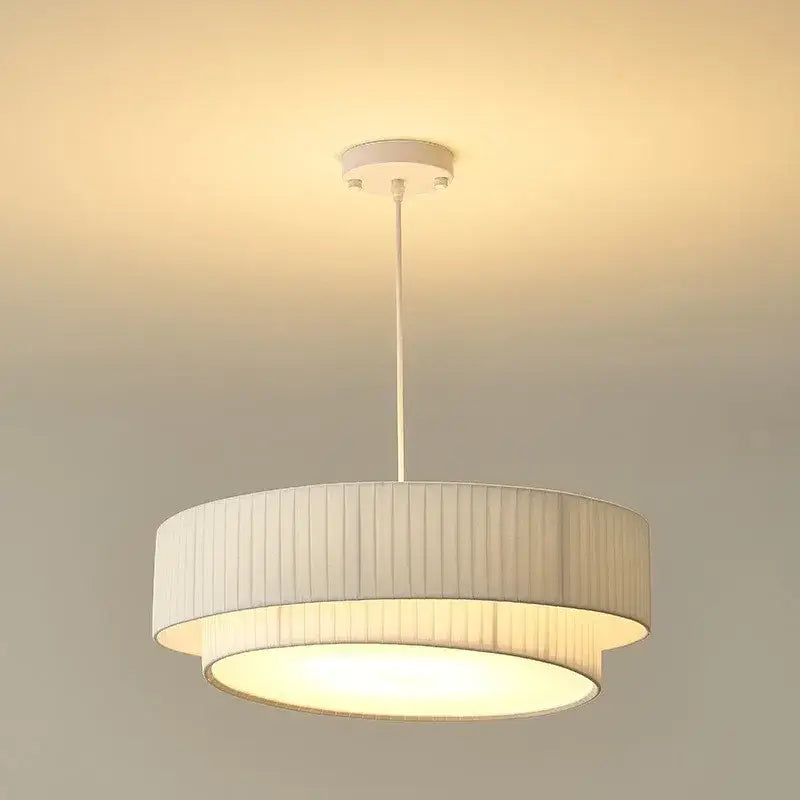 Modern white pleated fabric pendant lights – bedroom creamy style e27