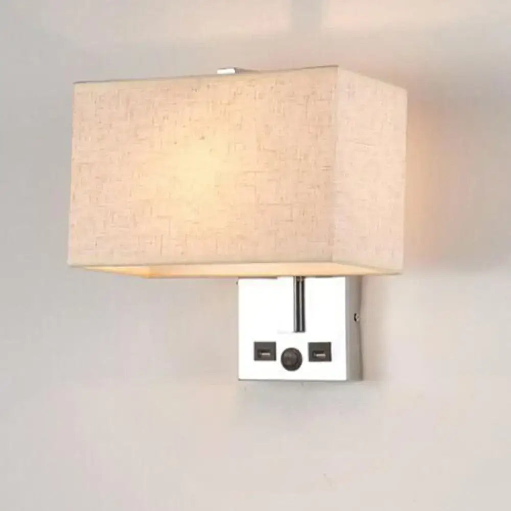Modern white rectangle wall light kit with usb ports bedroom lamp
