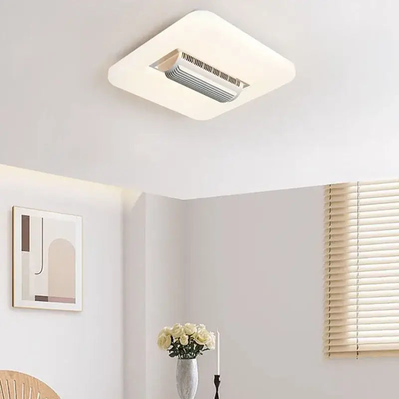Modern white rectangular bladeless ceiling fan light bedroom