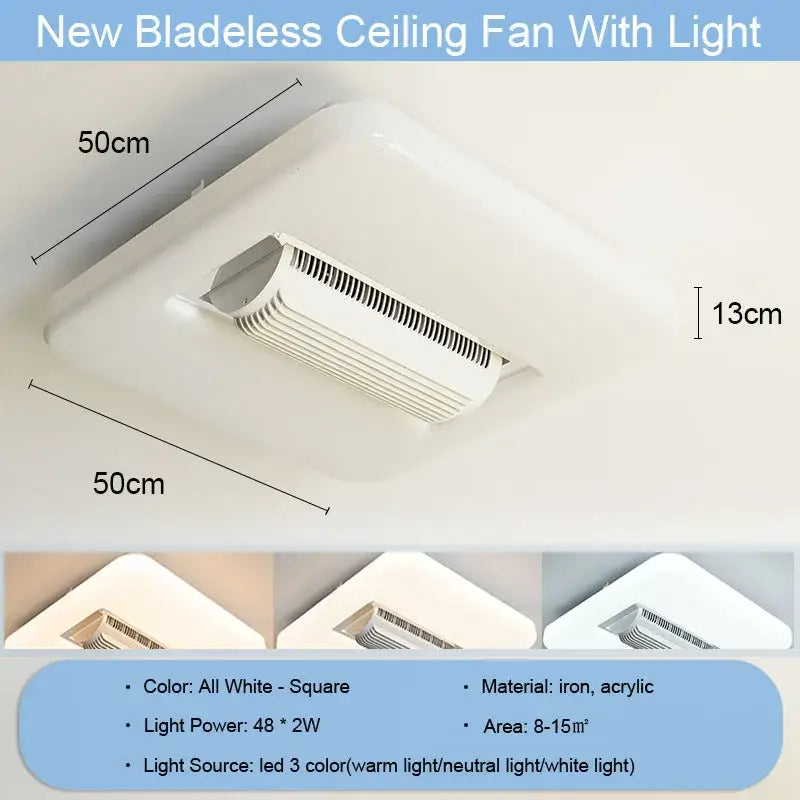 Modern white rectangular bladeless ceiling fan light bedroom