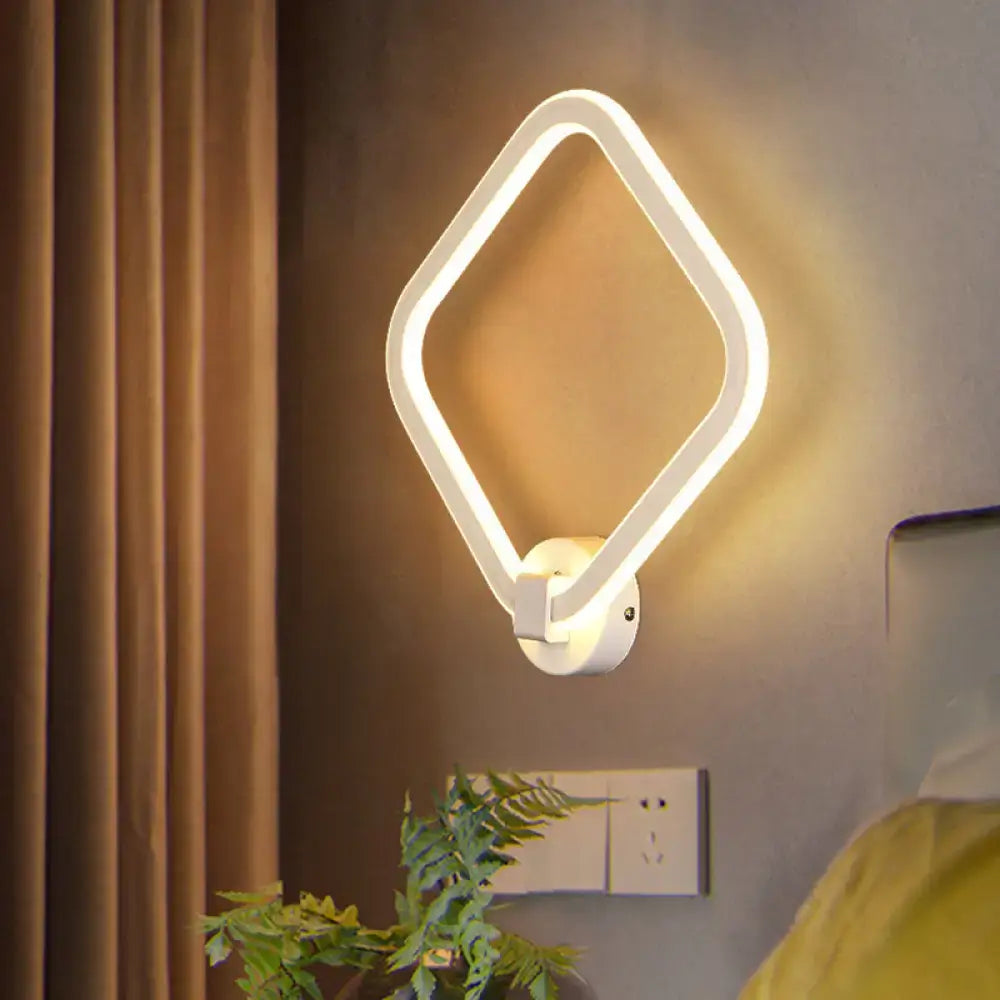 Modern white rhombus frame led wall lamp bedroom sconce
