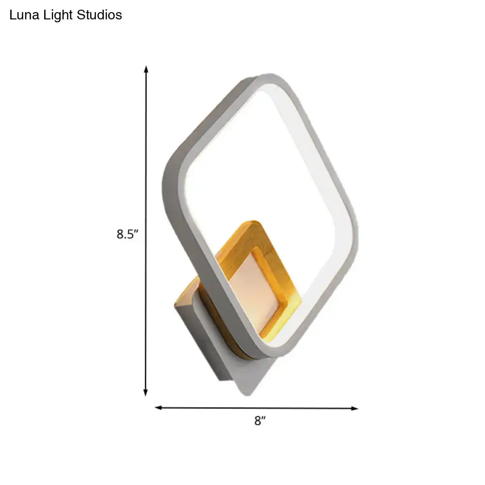Modern white rhombus wall sconce bedroom led light with wood detail