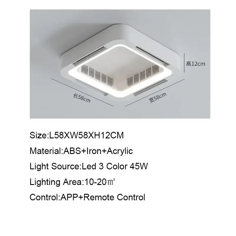 Modern white square bladeless ceiling fan light bedroom led circulator