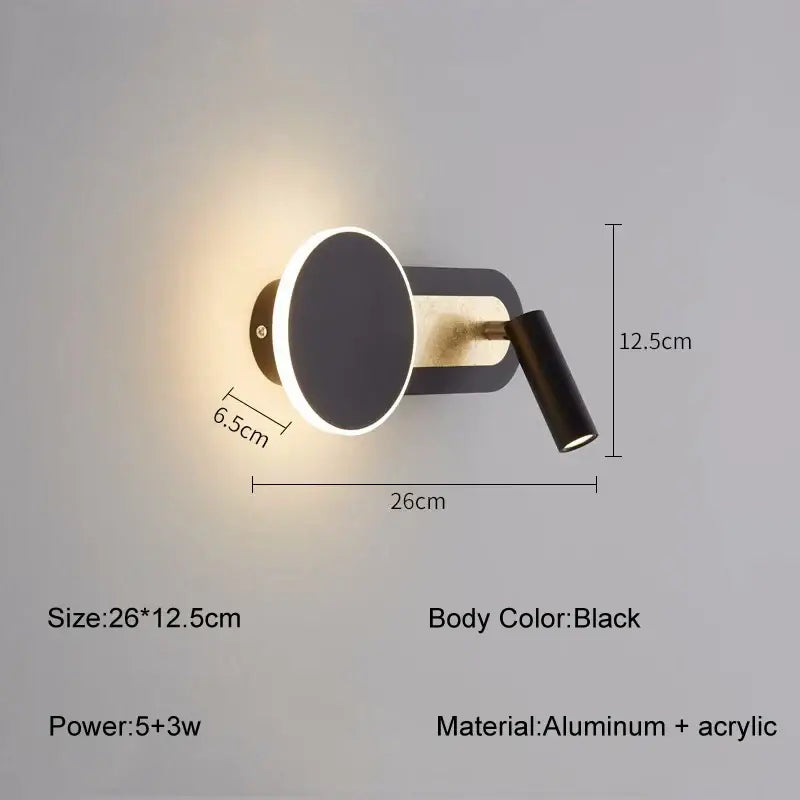 Modern white wall light with adjustable spotlight for living room