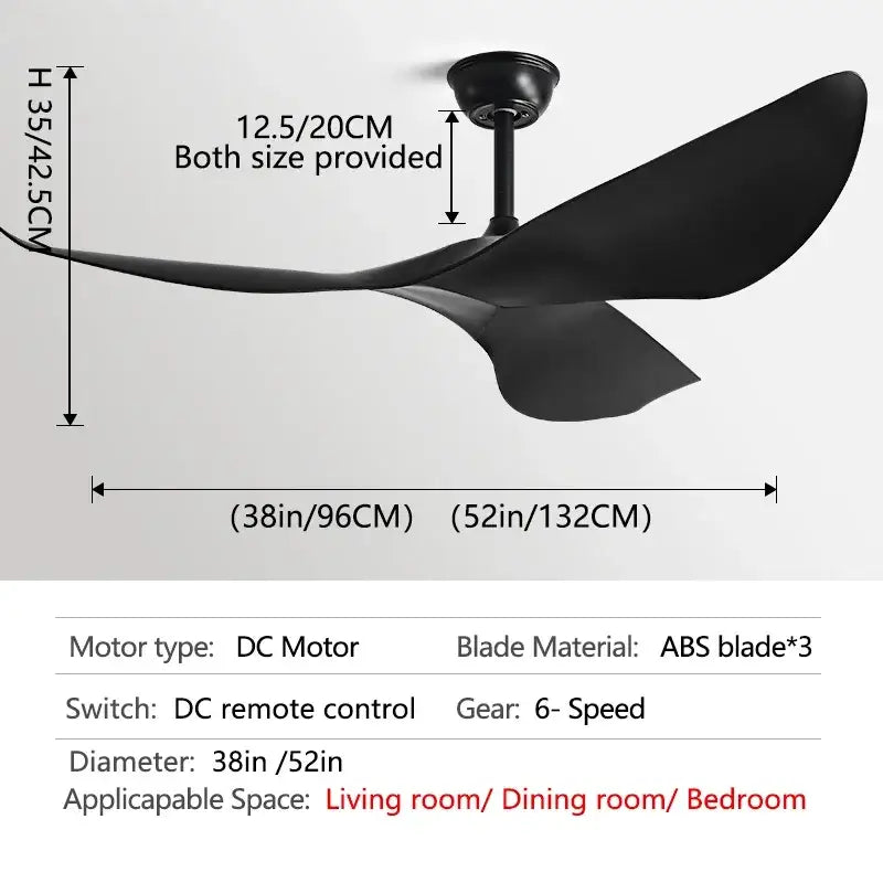 Modern wood 52 inch dc ceiling fan for living room