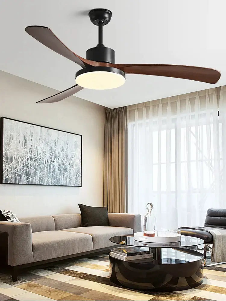 Modern wood 56 inch 3-leaf fan light with remote control dining room