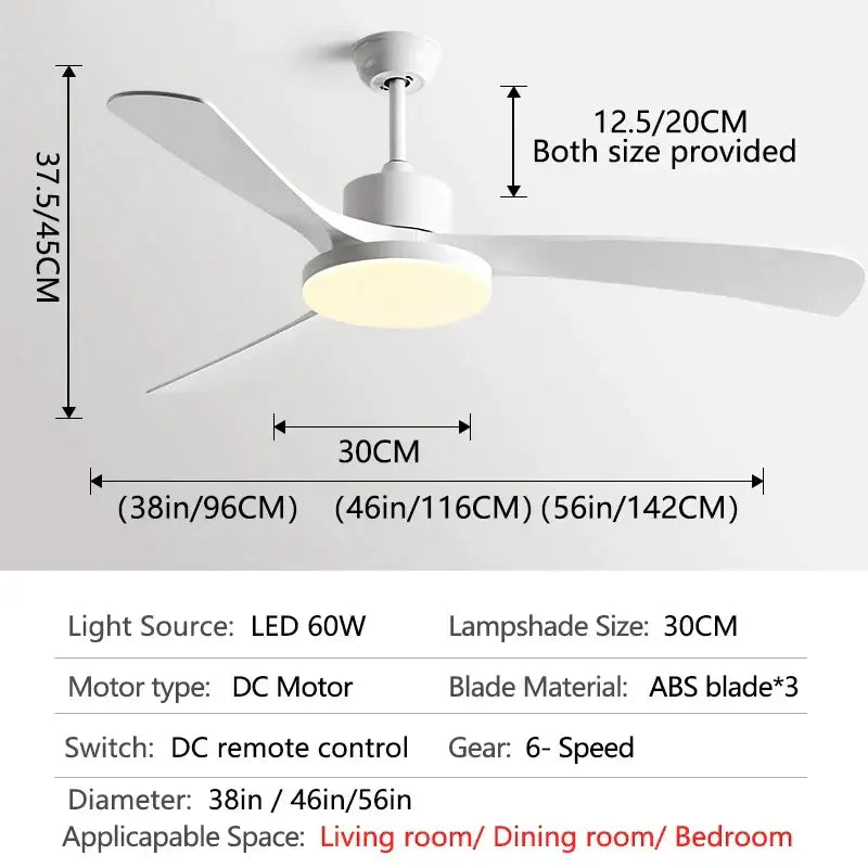Modern wood 56 inch 3-leaf fan light with remote control dining room