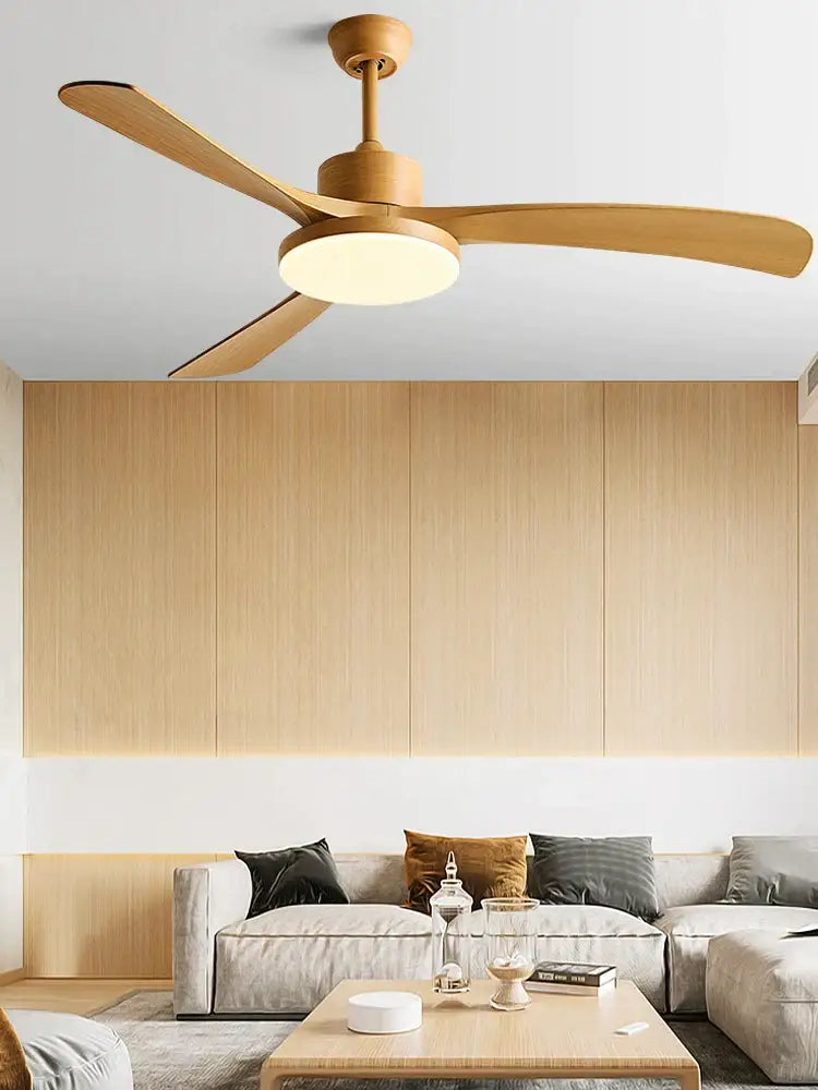Modern wood 56 inch 3-leaf fan light with remote control dining room