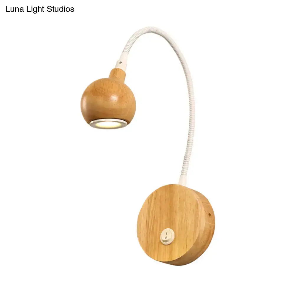 Modern wood adjustable arm wall light bedroom reading lamp white & beige
