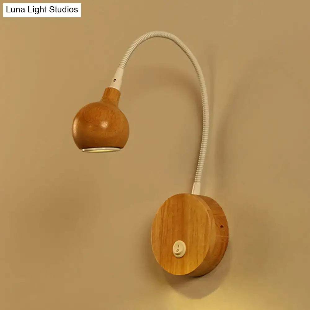 Modern wood adjustable arm wall light bedroom reading lamp white & beige