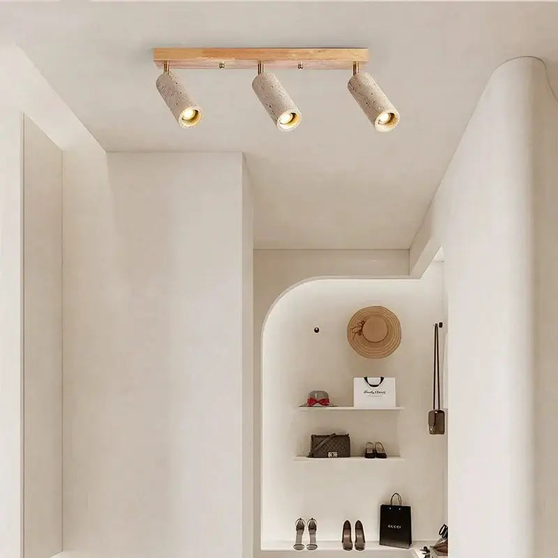 Modern wood and beige concrete led ceiling spotlight living room