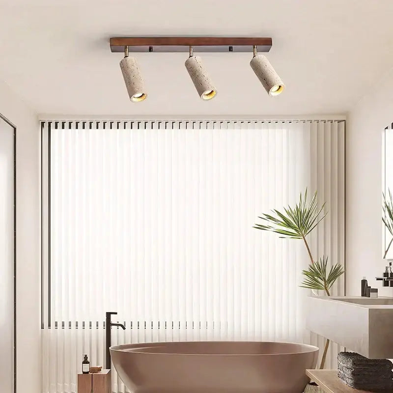 Modern wood and beige concrete led ceiling spotlight living room