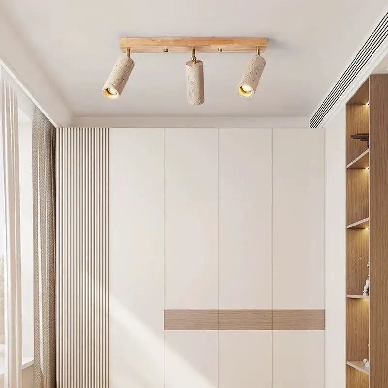 Modern wood and beige concrete led ceiling spotlight living room