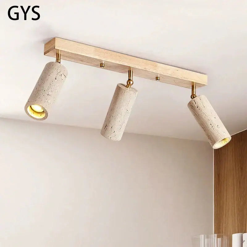 Modern wood and beige concrete led ceiling spotlight living room