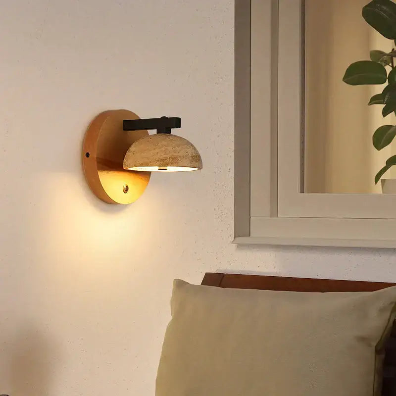 Modern wood and black iron wall light fixture bedroom sconce