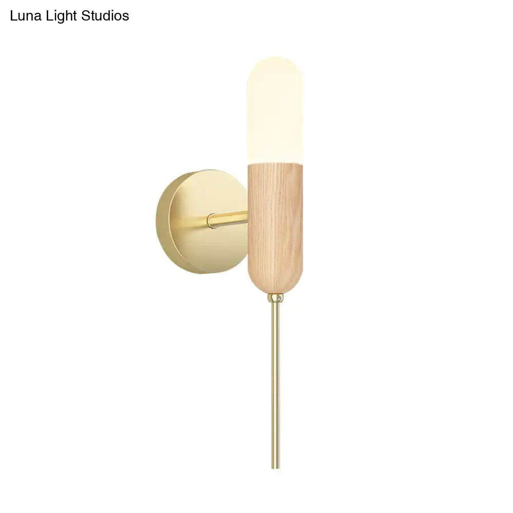 Modern wood and brass led light fixture – living room wall sconce