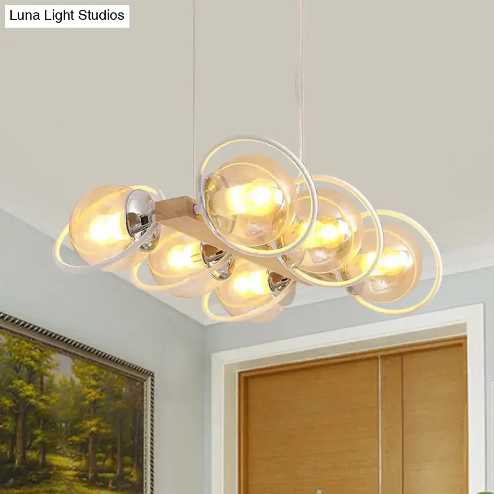 Modern wood and chrome cognac bubble shade island lighting kitchen