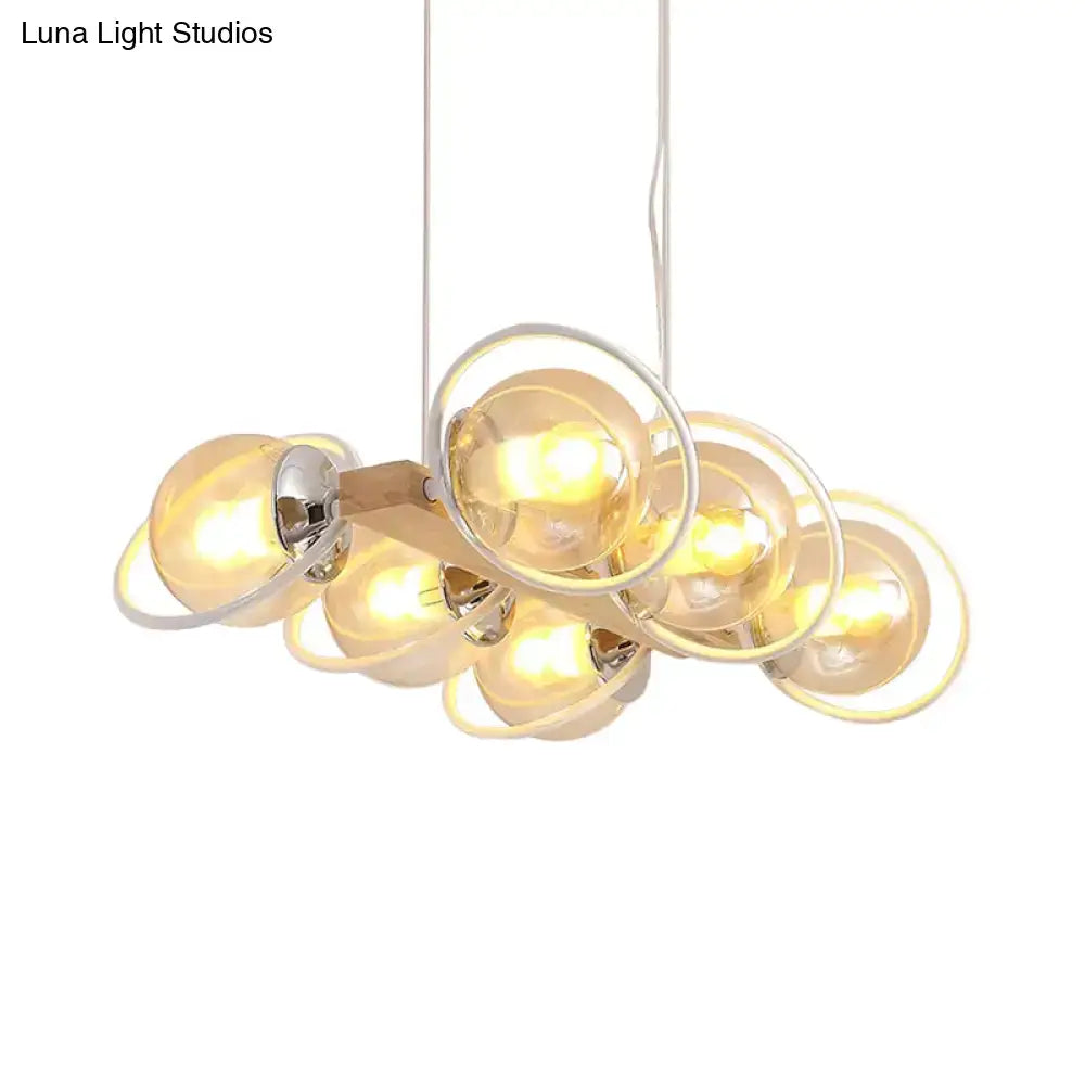 Modern wood and chrome cognac bubble shade island lighting kitchen