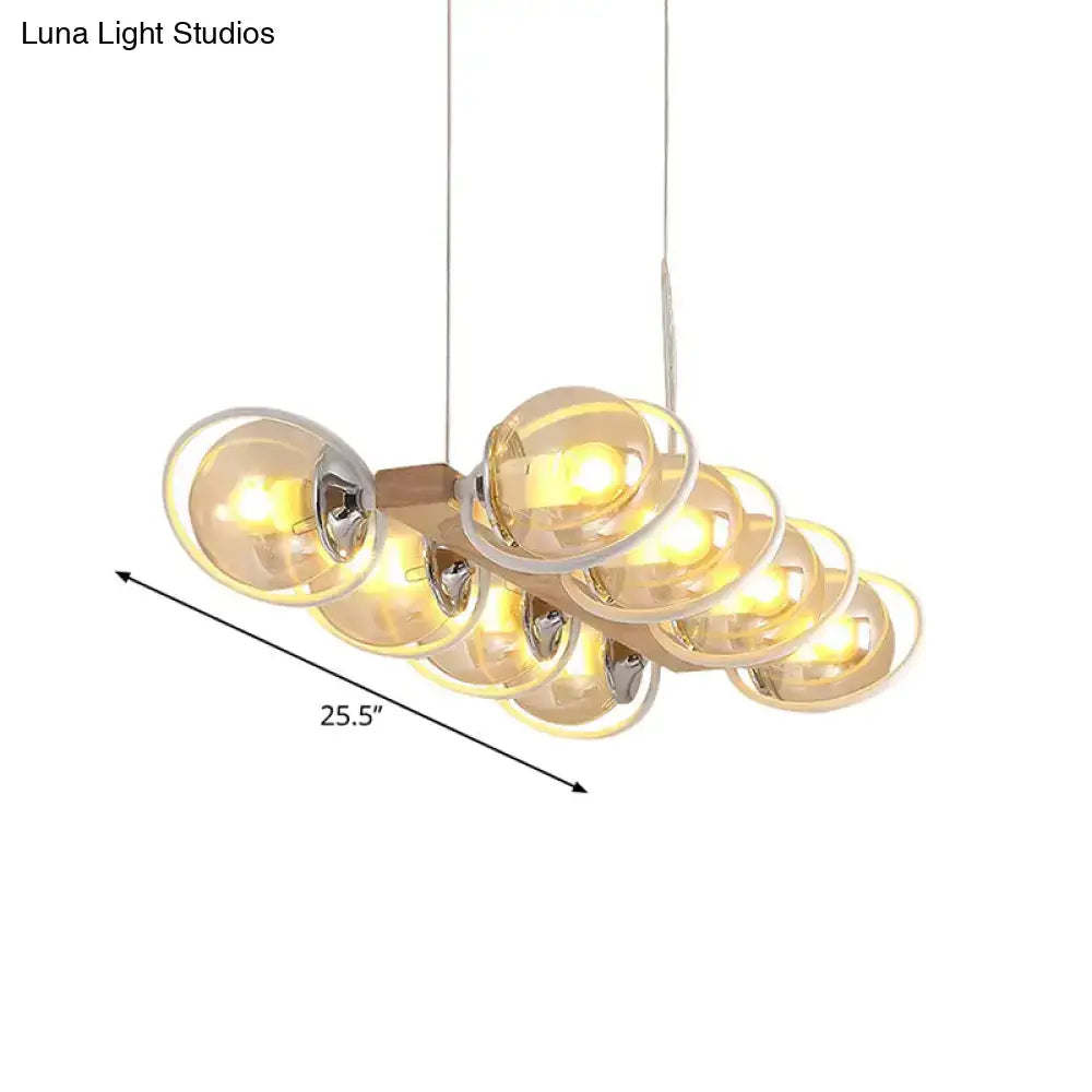 Modern wood and chrome cognac bubble shade island lighting kitchen