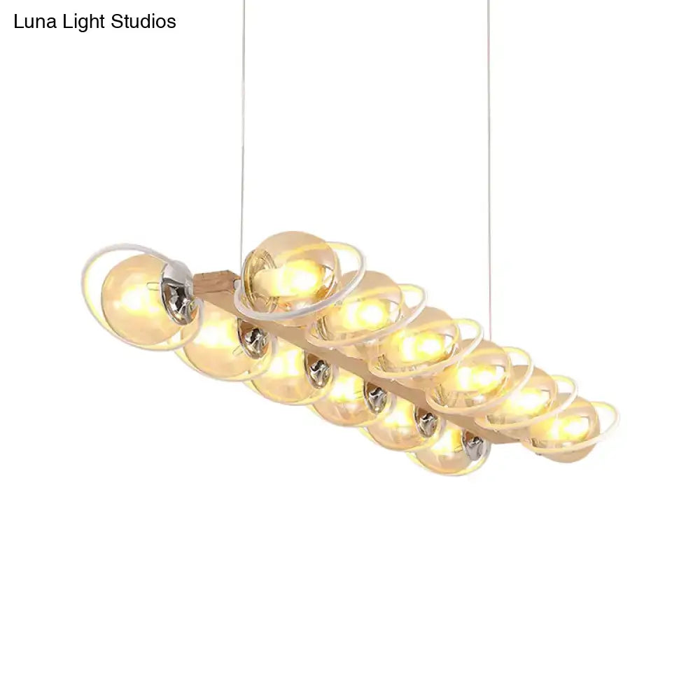 Modern wood and chrome cognac bubble shade island lighting kitchen