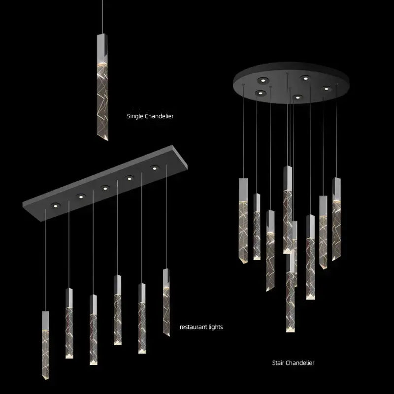Modern wood and crystal column led chandelier staircase light