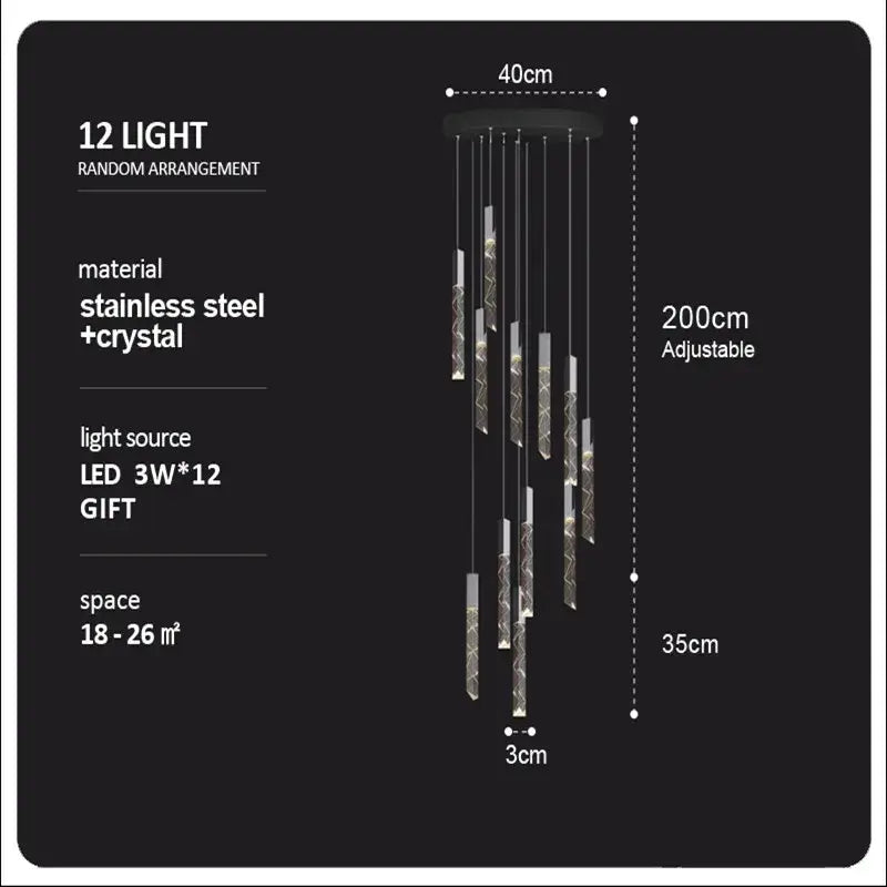 Modern wood and crystal column led chandelier staircase light
