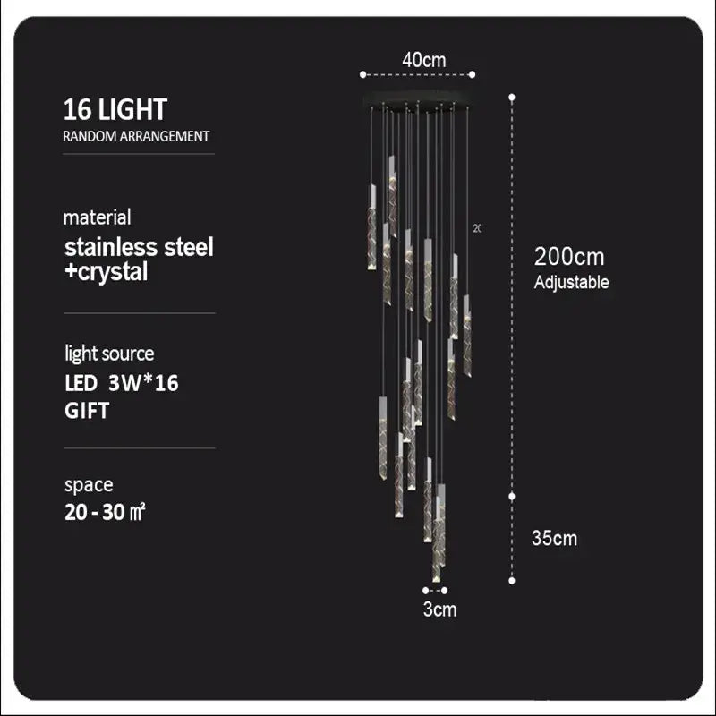 Modern wood and crystal column led chandelier staircase light