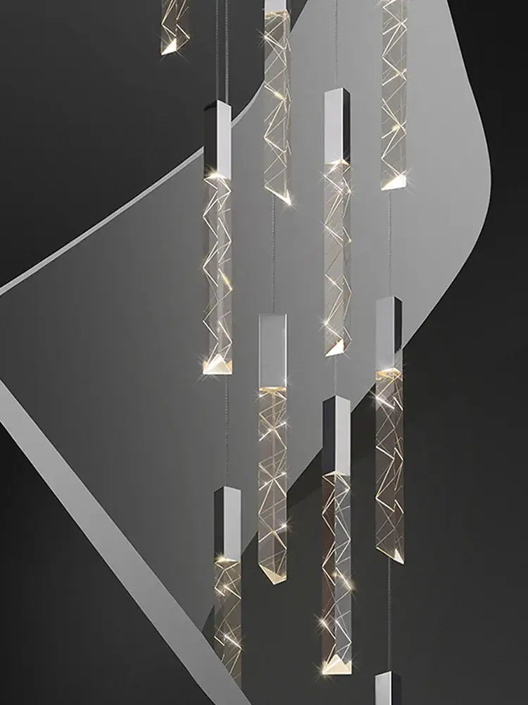 Modern wood and crystal column led chandelier staircase light