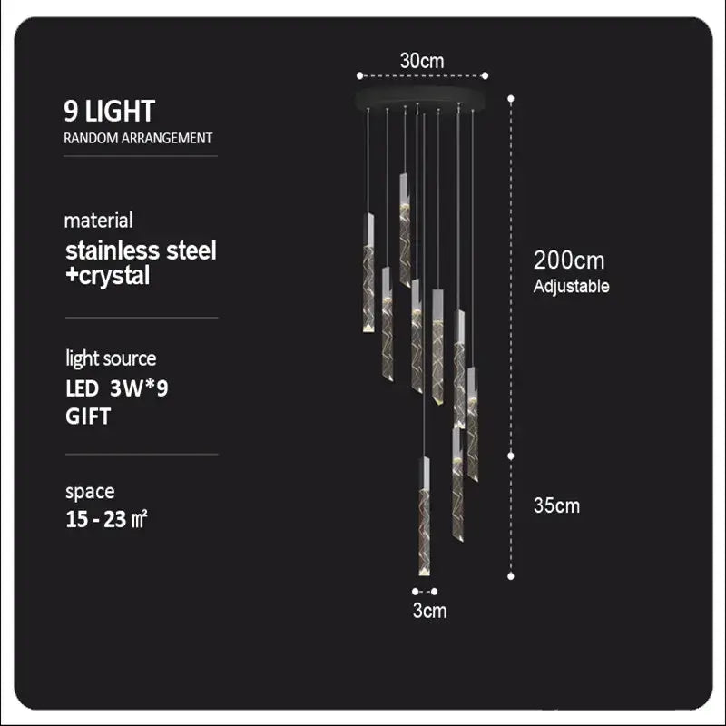 Modern wood and crystal column led chandelier staircase light