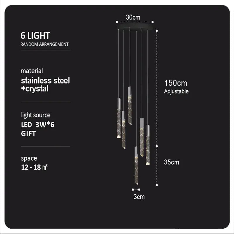 Modern wood and crystal column led chandelier staircase light