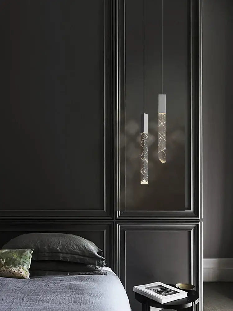 Modern wood and crystal column led chandelier staircase light