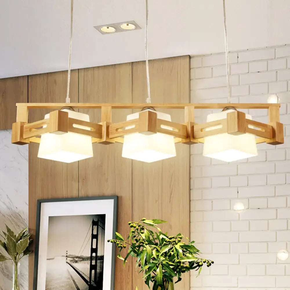 Modern wood and frosted glass island pendant light kitchen fixture