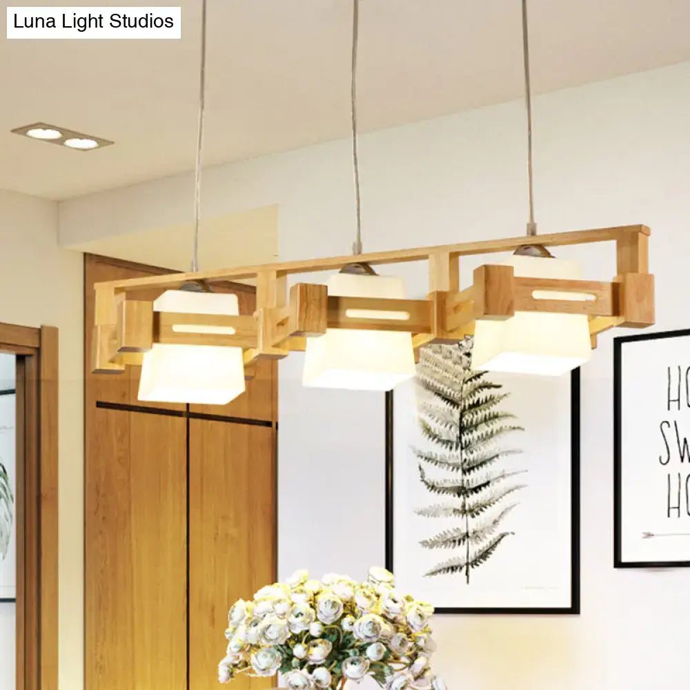 Modern wood and frosted glass island pendant light kitchen fixture