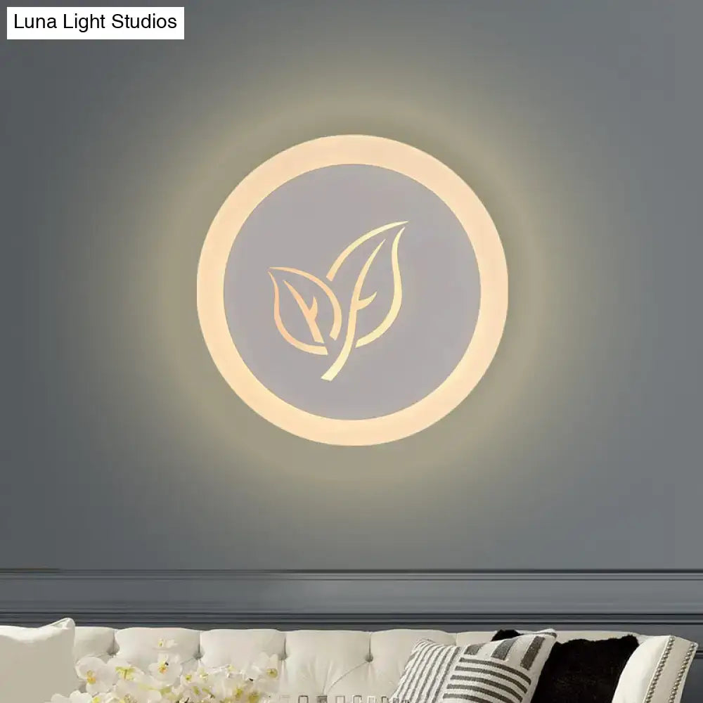 Modern wood and gray leaf wall lamp bedroom circular sconce