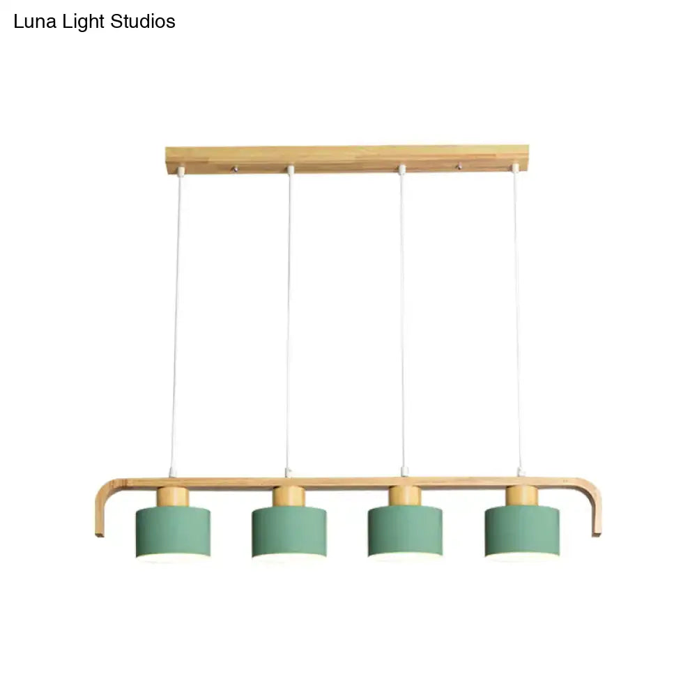 Modern wood and mint green 3 light chandelier for dining room kitchen