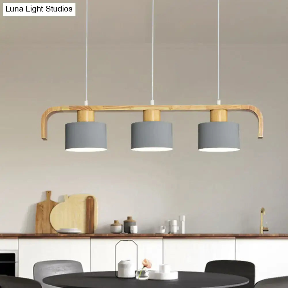 Modern wood and mint green 3 light chandelier for dining room kitchen
