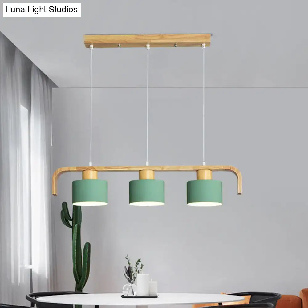 Modern wood and mint green 3 light chandelier for dining room kitchen