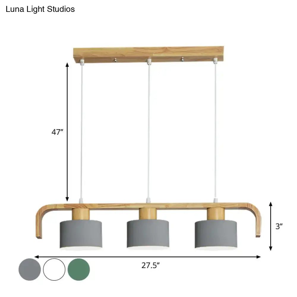 Modern wood and mint green 3 light chandelier for dining room kitchen