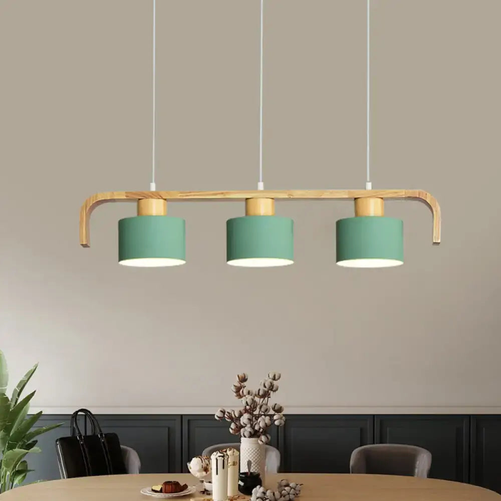 Modern wood and mint green 3 light chandelier for dining room kitchen