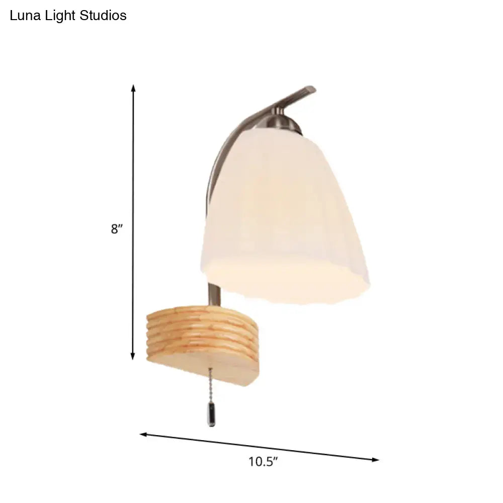 Modern wood and ribbed glass flared sconce wall lamp – bedroom light